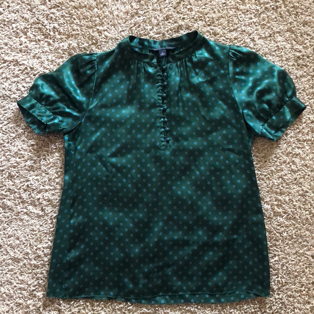 Green polka dot silk blouse